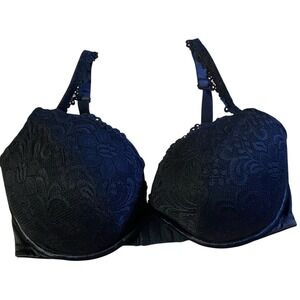 Cacique Bra 38DD‎ Balconette Black Lace Pattern Underwire Padding RN 108050